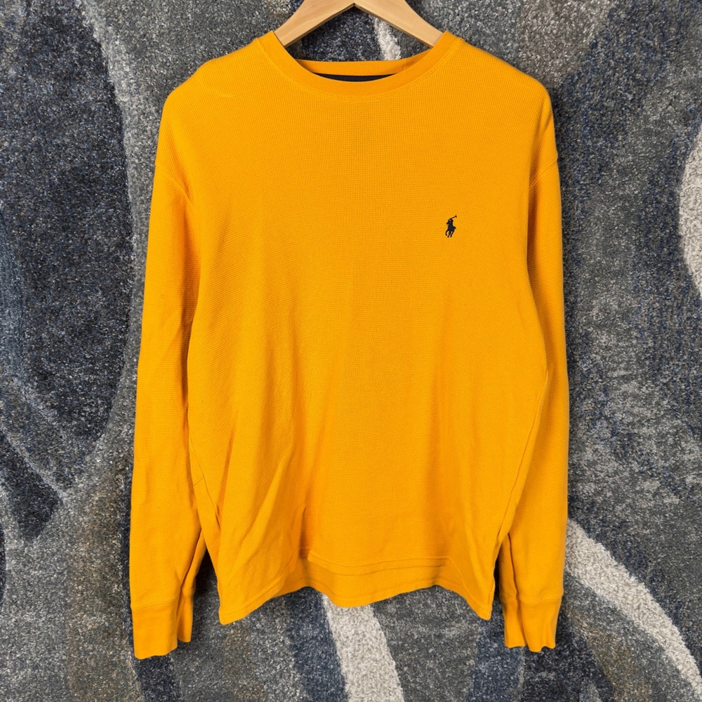 Polo Ralph Lauren Thermal Shirt Mens M Yellow Excellent Waffle Knit Long Sleeve